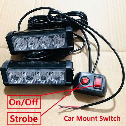 12V 24V Motorcycle Warning Emergency Flashing Bar Front Grille