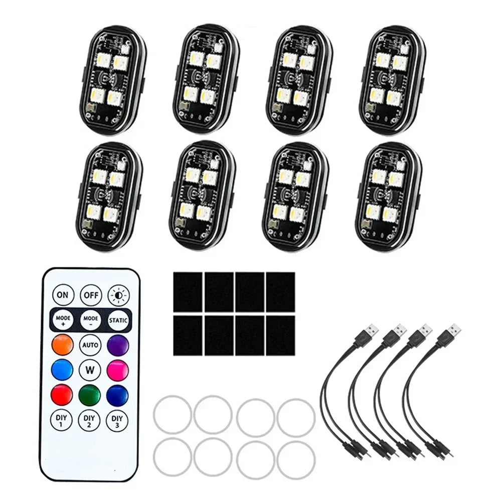 Wireless RGB Strobe Motorcycle Flash USB Charging Aircraft