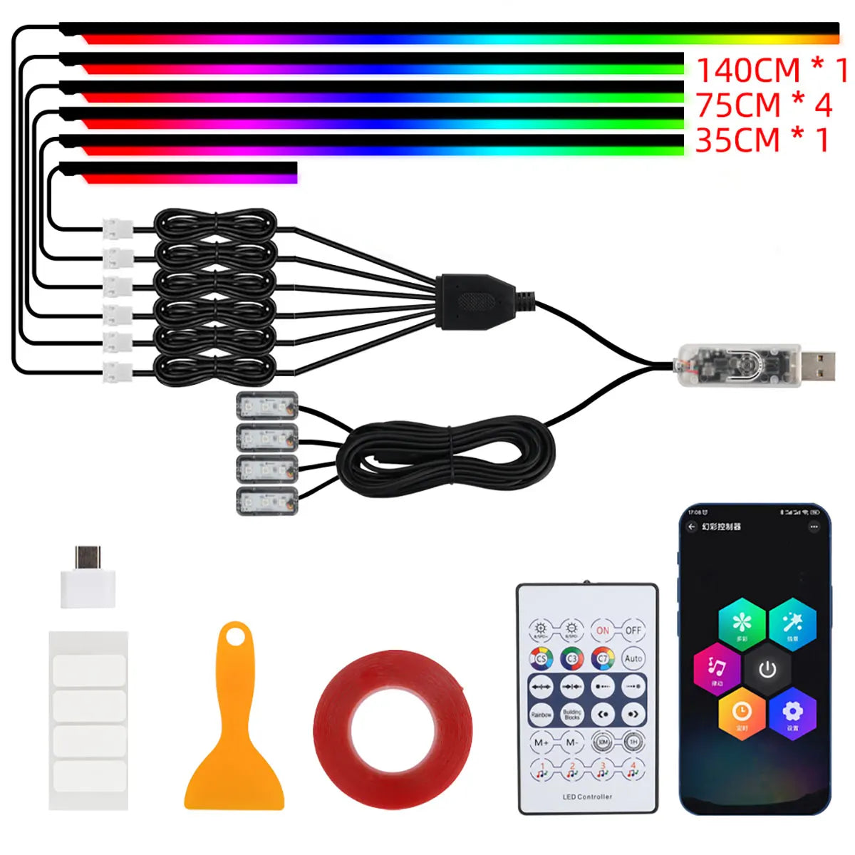 For Tesla USB APP Remote Control In Interior Acrylic Ambient RGB