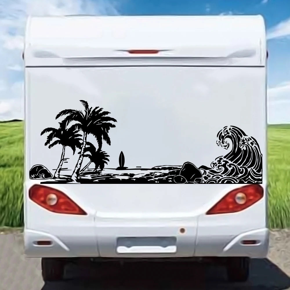 For Pickup Tailgate Camping Rv Caravan Large Beach Wave Palm