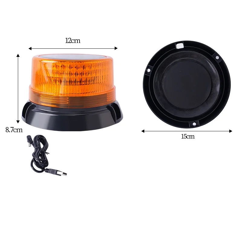 Solar Magnetic Flash Truck Roof Beacon Wireless Emergency Strobe