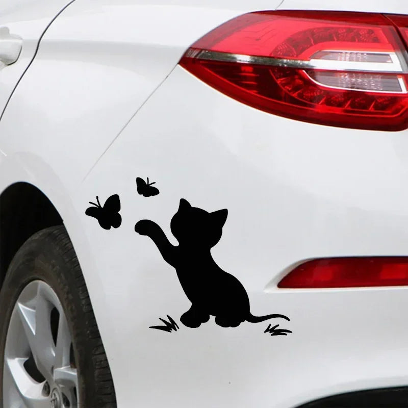 Cat Catching Butterfly Cute Sticker Body Bumper Windows