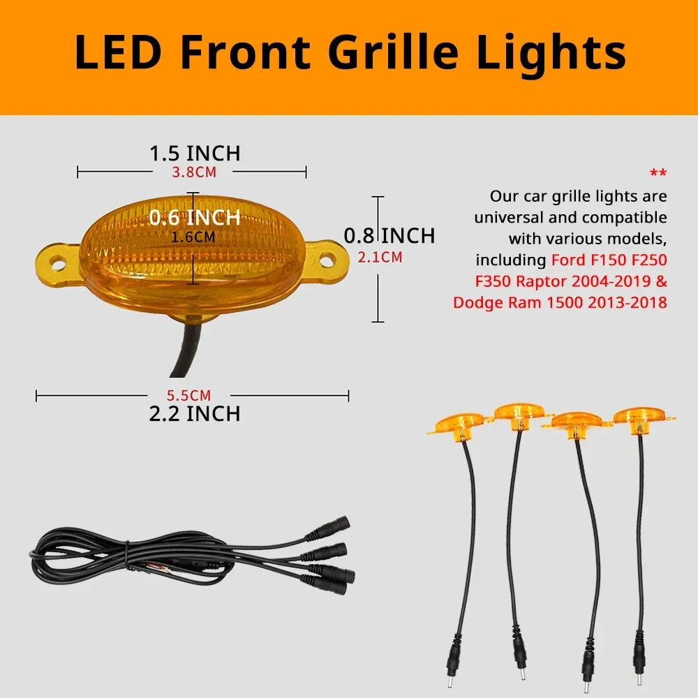 Amber Marker Lamps Front Grille Trucks Suvs Pickup Black