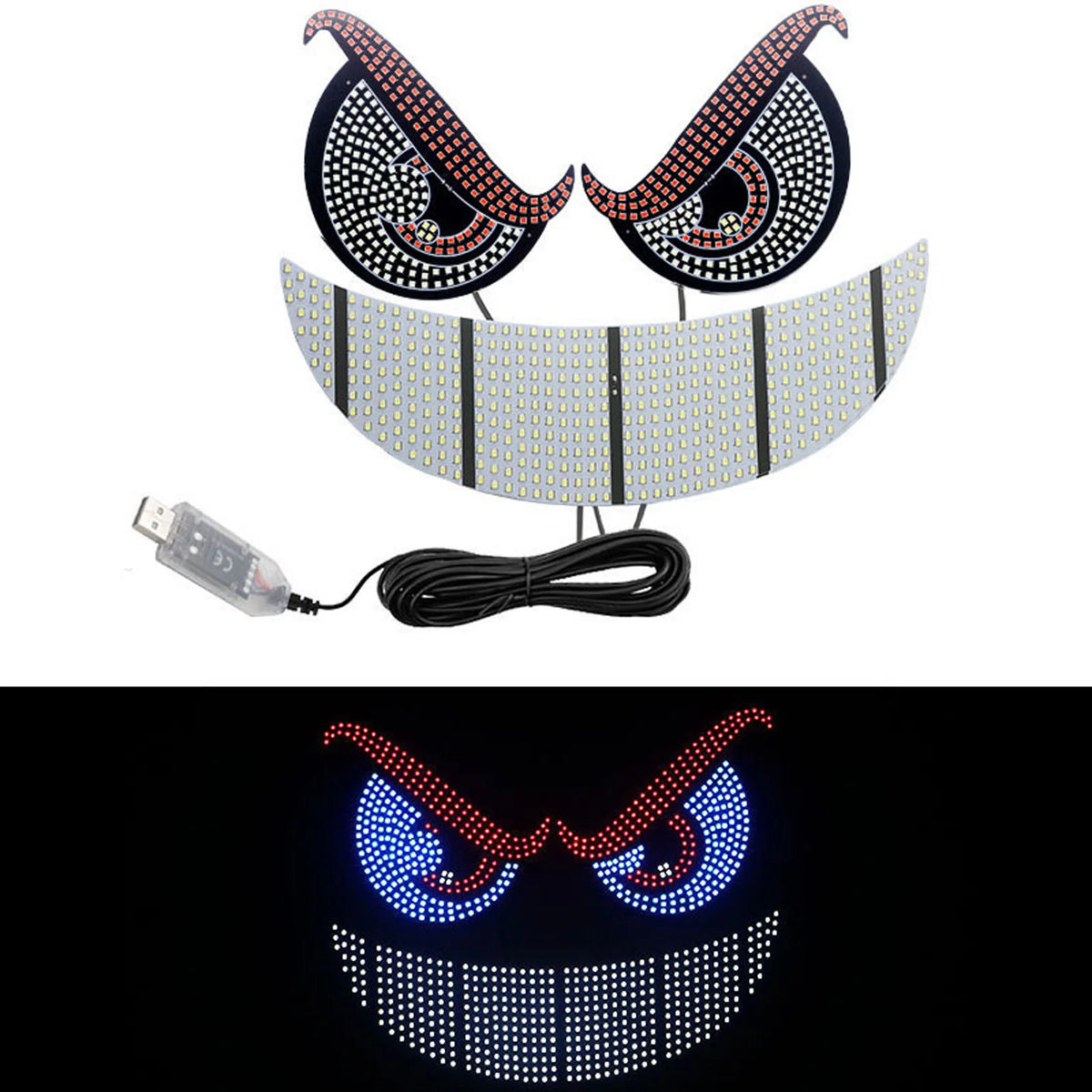 USB Dynamic Big Devil Eyes Light For Cars Truck Eyes Display LED Decorative Light Panel 11 Modes Soft Glow Expression Li