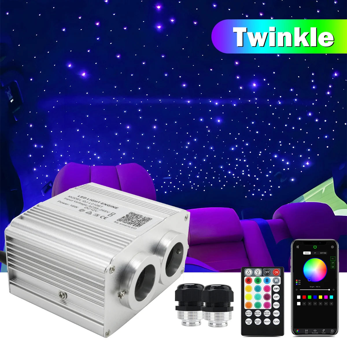 16W Rgbw Double Head Fiber Optic Star Ceiling Twinkle