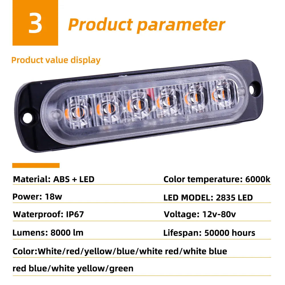 4PCS 6LED Truck Warning Grille Beacon Bar Trailer Emergency