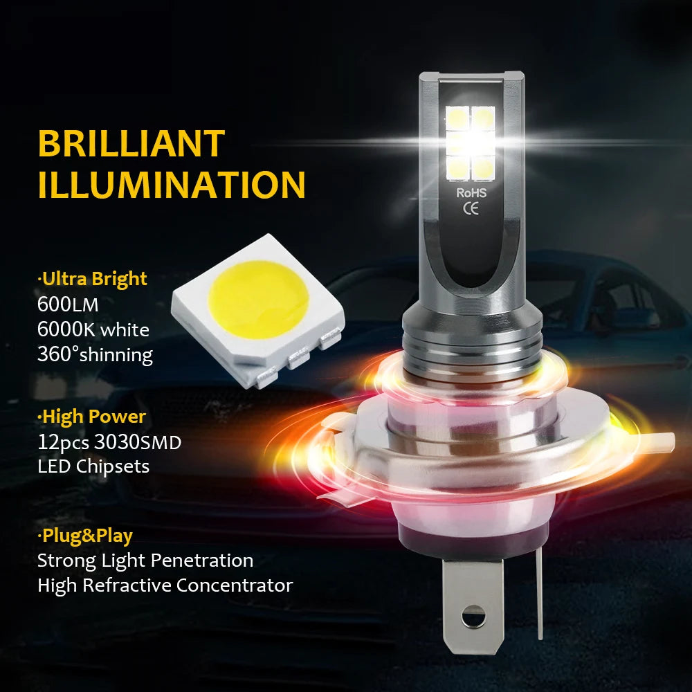 2pcs LED H7 H11 H8 H4 Car Lights 9006/HB4 9005/HB3 Fog Lamps Canbus 3030SMD No Error DRL Lighting Car Front Fog Bulbs 12