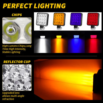 Waterproof 16leds Work Square Spotlight 48W 12V SUV Truck