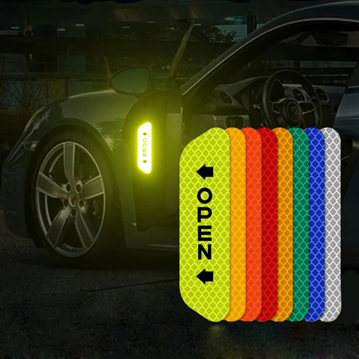 4PCS Stickers Reflective Warning Sticker Wheel Eyebrows Door
