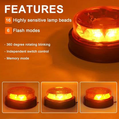 12v-24v Emergency Traffice Vehicles Amber Strobe Warning Mount
