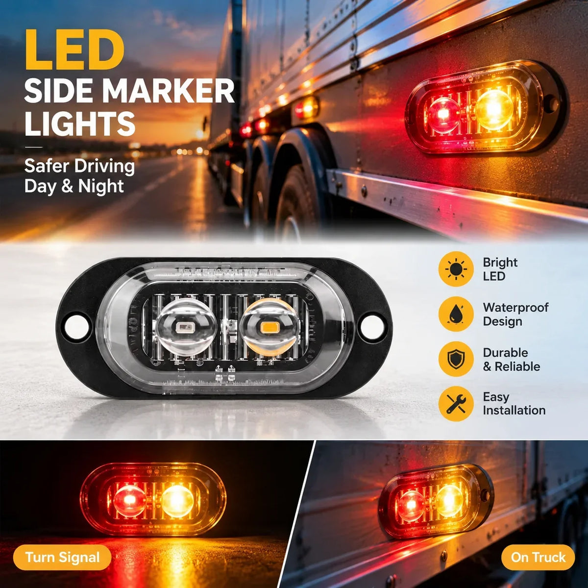 1PCS Truck Trailer Front Side Marker Indicators Warning Lorry