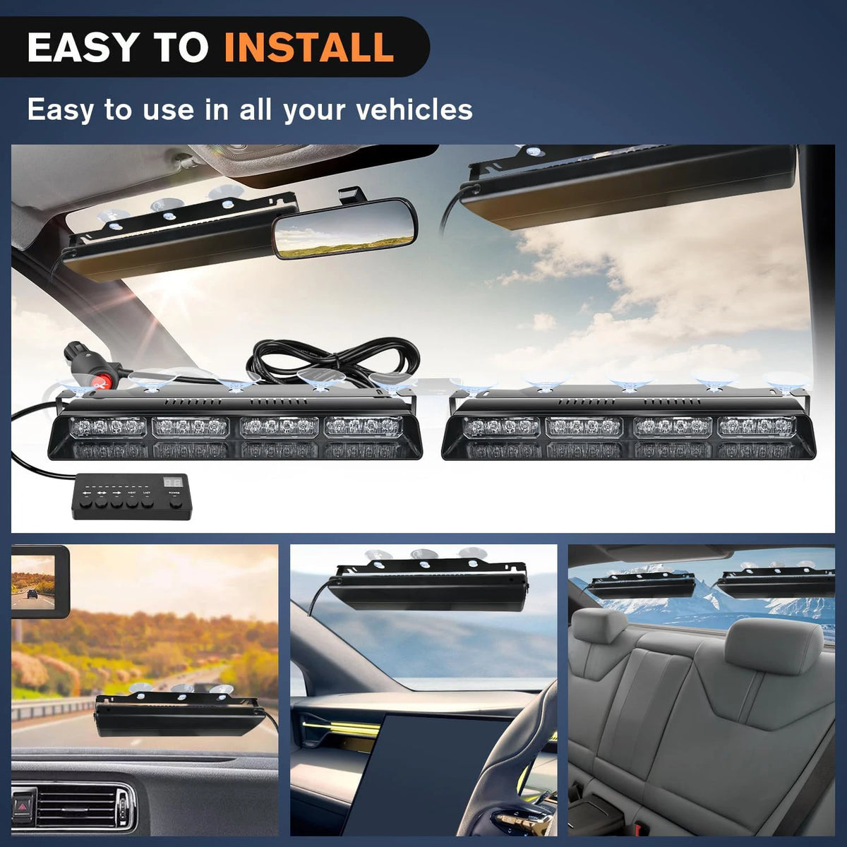 For Emergency Flash Warning Lamp Windshield In Strobe Bar Modes