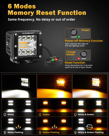 Auxbeam 3inch 72W Square Work Pod Dual Color Lighting