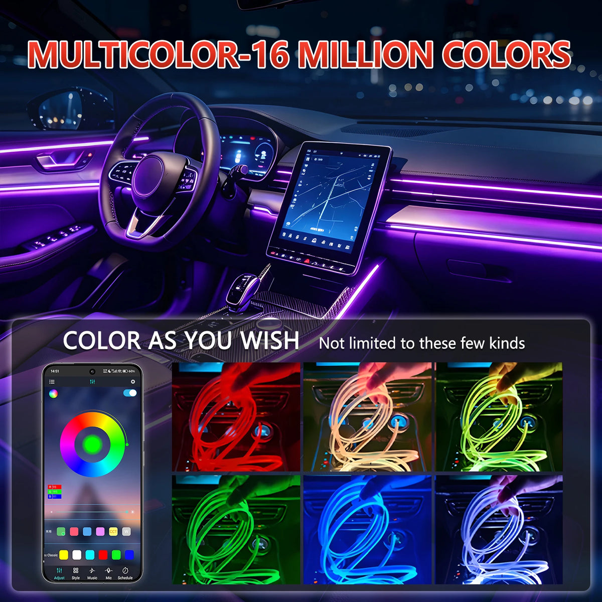 Flexible Neon Interior Ambient RGB Multicolor Sound Active APP