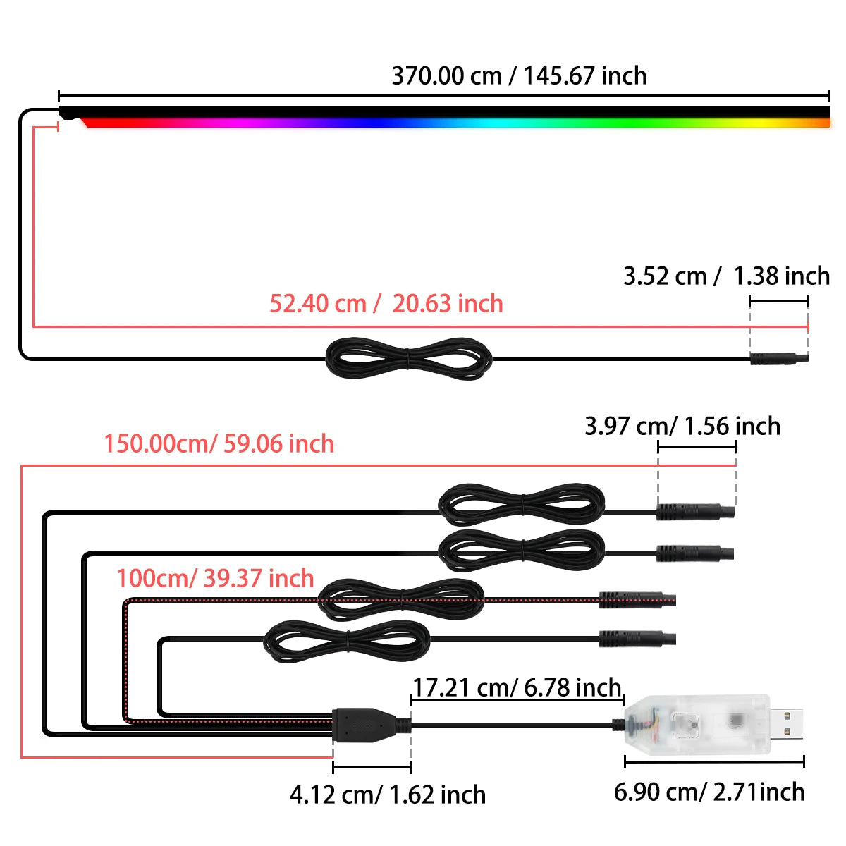 For Aoto Interior Atmosphere Diode 3.7m Rainbow Color Interior