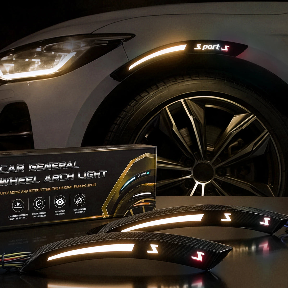 LED Wheel Eyebrow Lights Universal Car Carbon Fiber Gloss Black Side Marker Turn Signal Auto Exterior Lighting For Most 