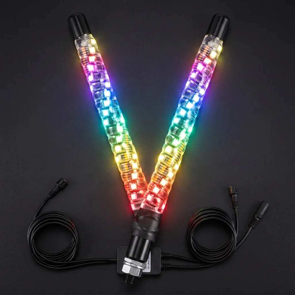 For Vehicle Flagpole Decoration 1FT Dual Flagpole APP Remote