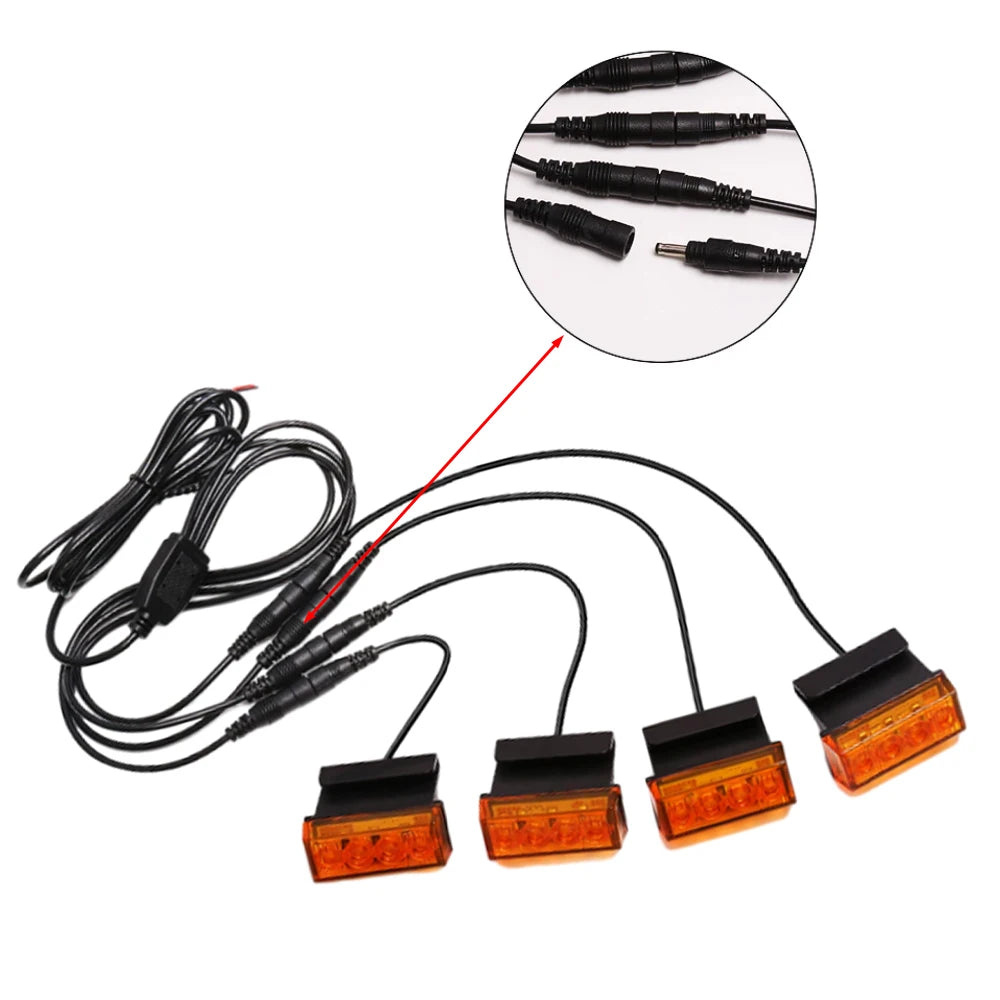 4PCS 12V Yellow Cover Always On One Four Grille