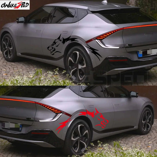 For Kia EV6 EV2 EV3 EV4 2PCS Wolf Graphics Stickers Body Door