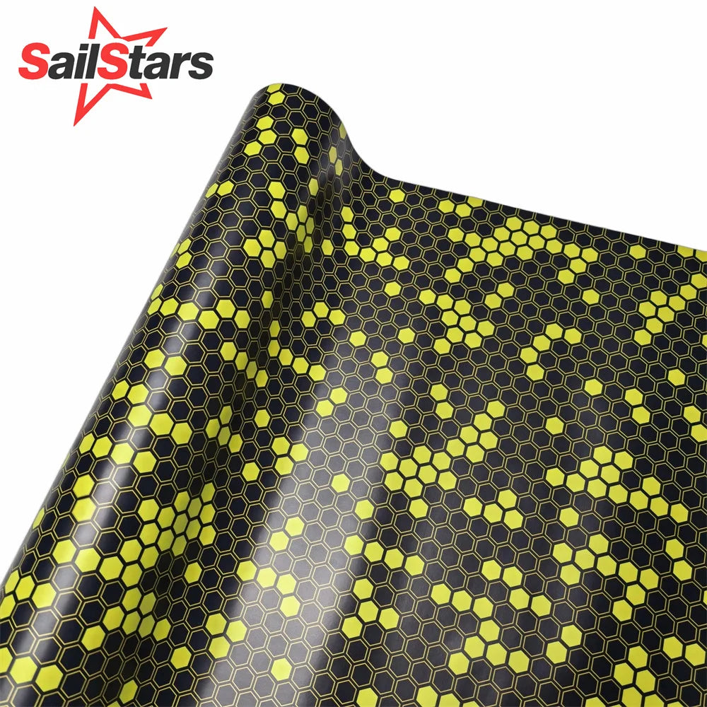For Motorcycle ATV Premium Hex Camouflage Yellow Vinyl Wrap Film
