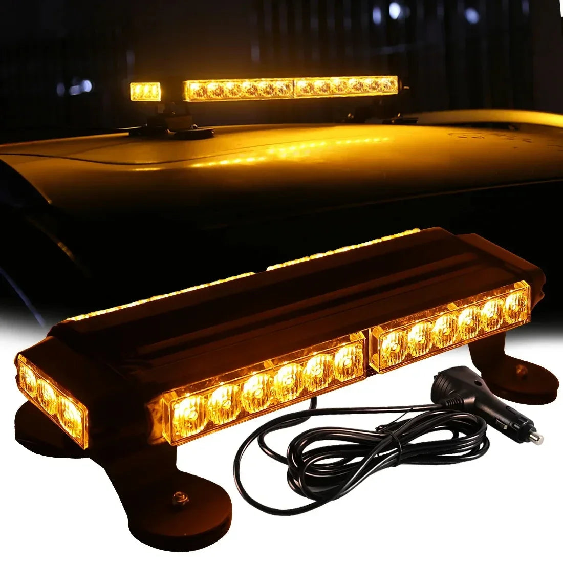 30LED Warning Bar Amber Beacon Flashing Truck Magnetic Roof