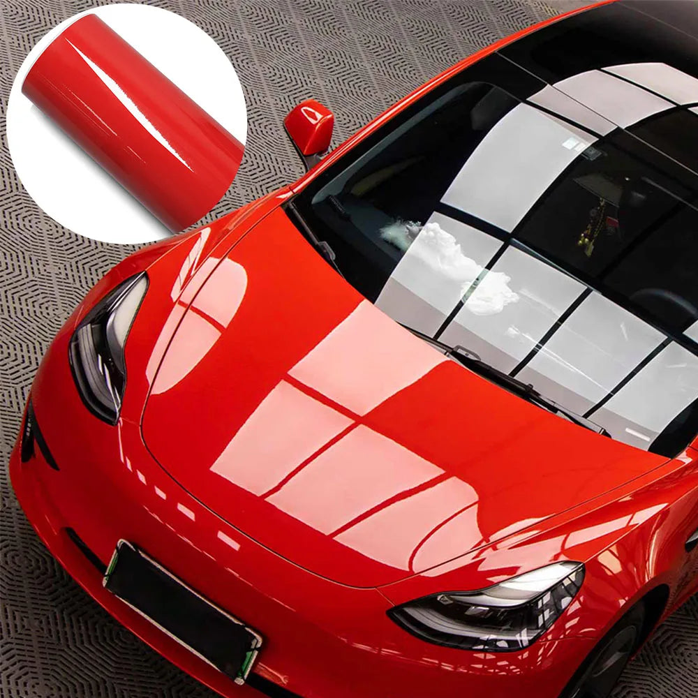 Bright Glossy Red Vinyl Wrap Stickers Color Change Film