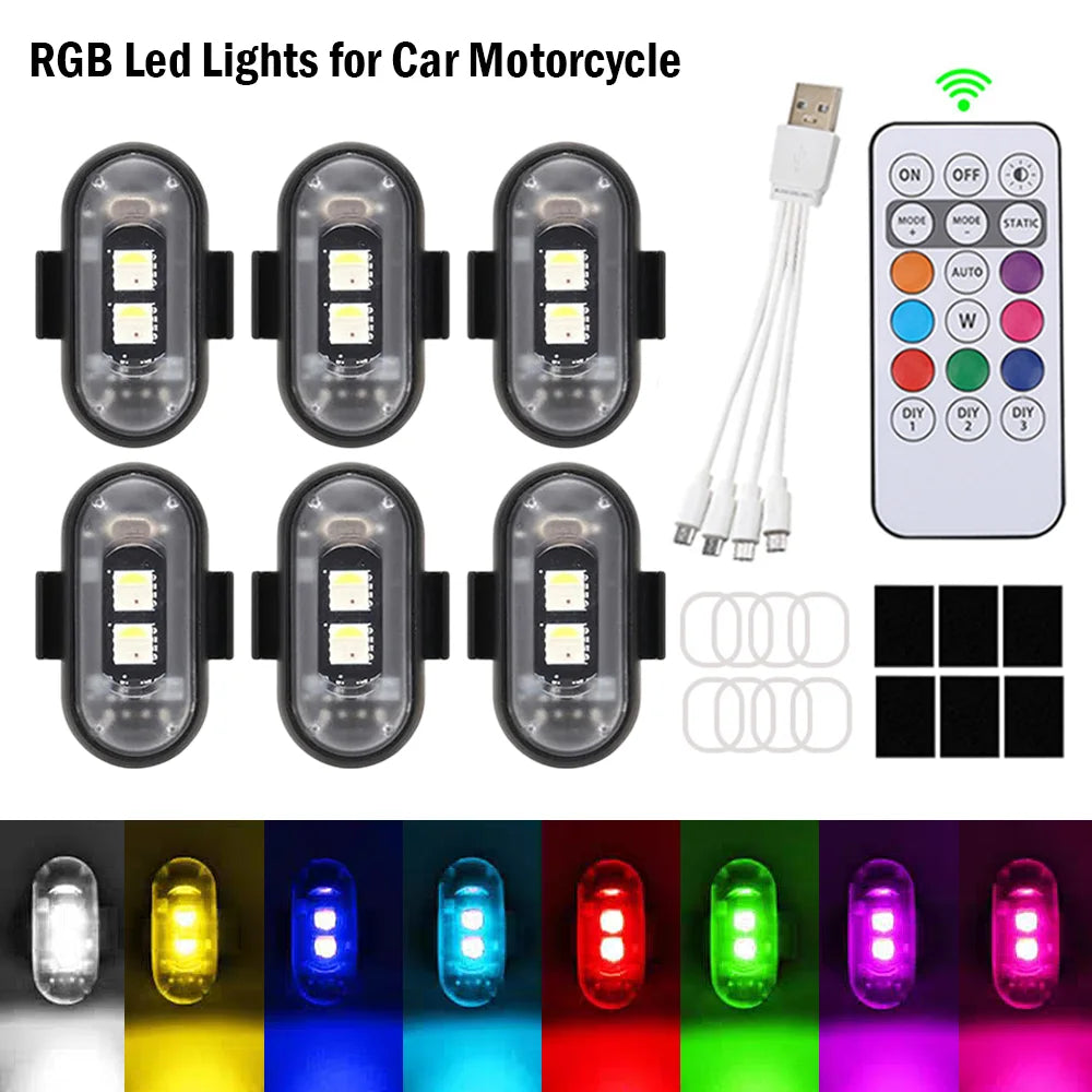 For Motorcycle Wireless RGB Strobe USB Rechargeable Warning