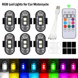 For Motorcycle Wireless RGB Strobe USB Rechargeable Warning