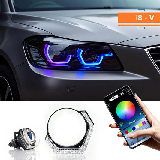 Inch 5D RGB Angel Eyes Halo Rings Rectangular Drl