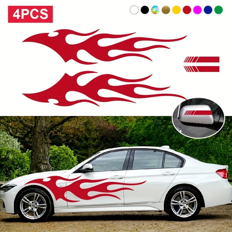 4PCS Fashion Stickers Flames Flaming Body Stripe Door Decals