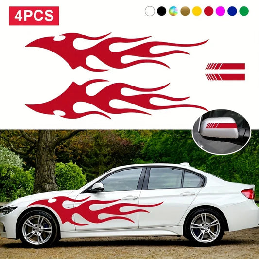 4PCS Fashion Stickers Flames Flaming Body Stripe Door Decals