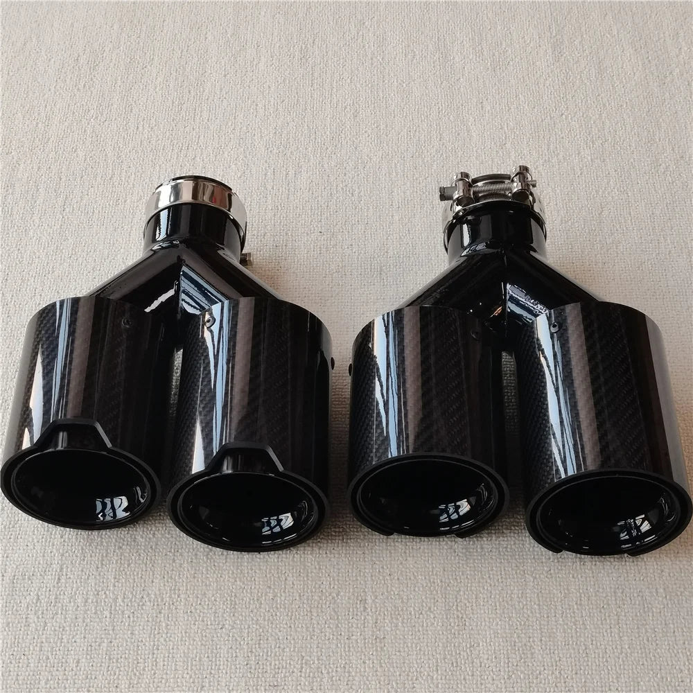 For BMW Series Pair Dual Outlet Glossy Black Carbon Muffler