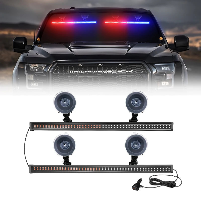 2PCS Strobe 96LED Front Windshield Flash Emergency Bar SUV