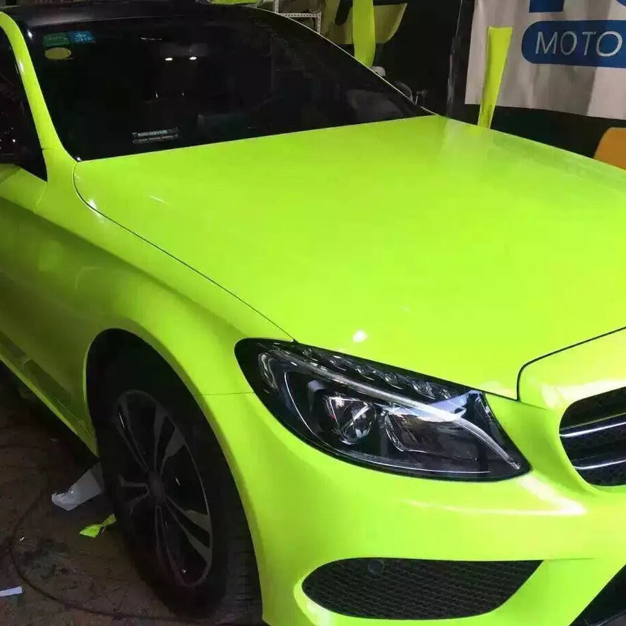 Premium Glossy Fluorescent Yellow Vinyl Sticker Air Bubble Wrap
