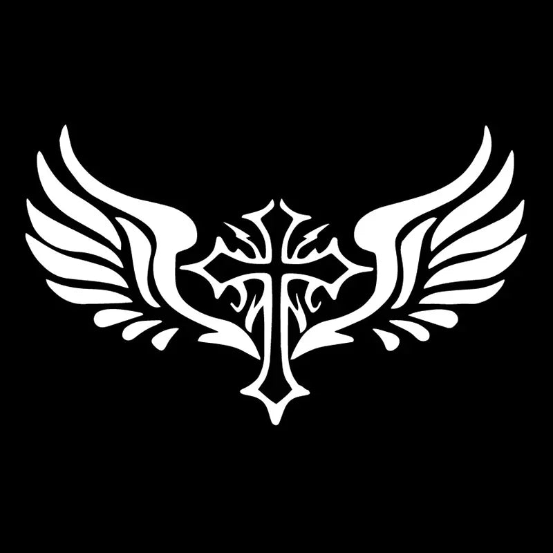 Cross Wings Rear Windshield Vinyl Decals Sticker 18.1x10.8cm