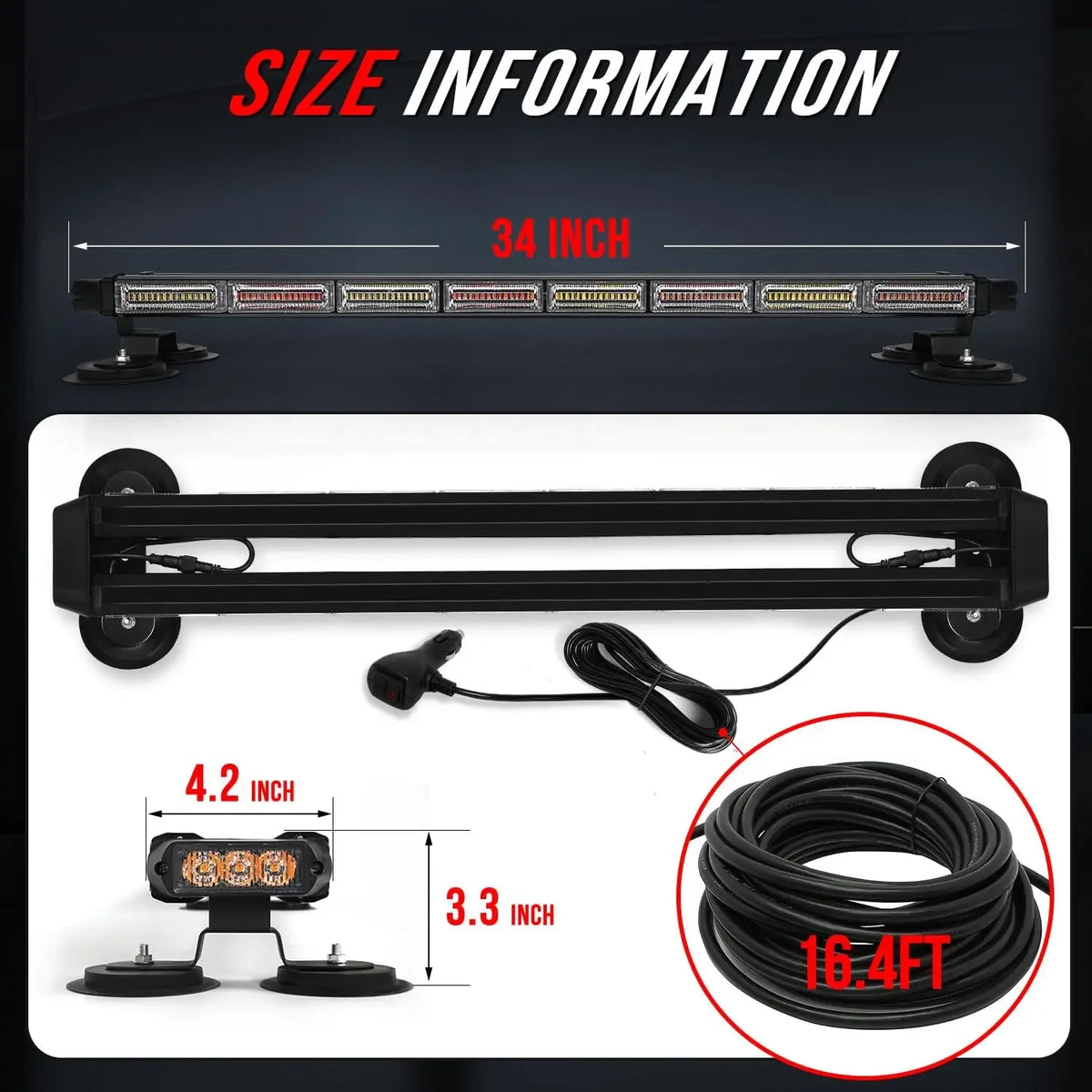 34inch Emergency Rooftop Strobe Bar Flashing Safety Traffic