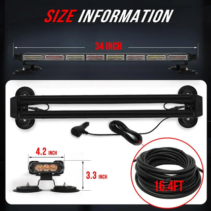 34inch Emergency Rooftop Strobe Bar Flashing Safety Traffic
