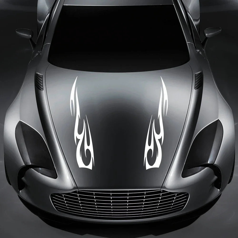 Engine Hood Stripe Sticker Flame Pattern Racing Sports Body