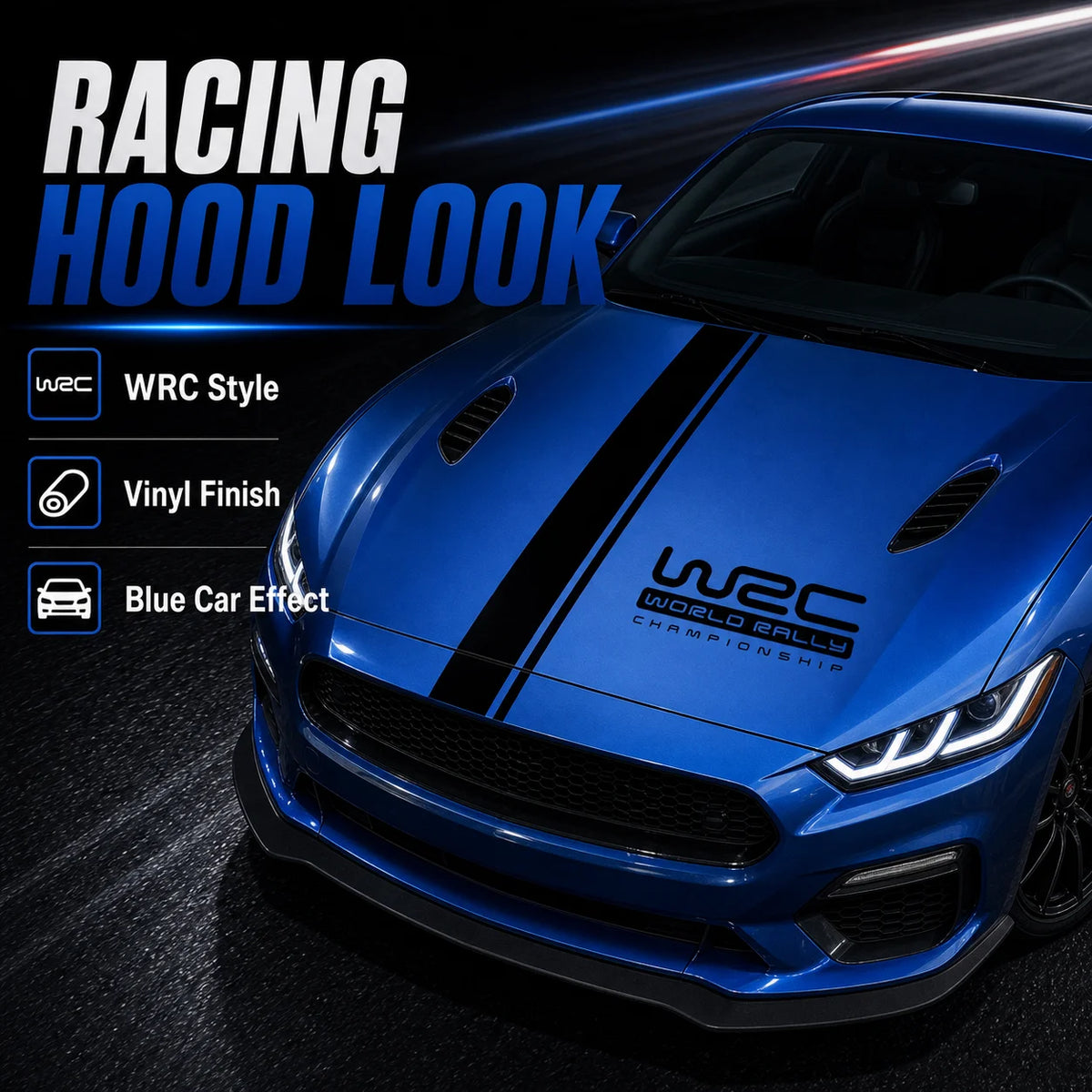 For Sedan Wrc Racing Hood Stripe Decal Black White Vinyl Bonnet