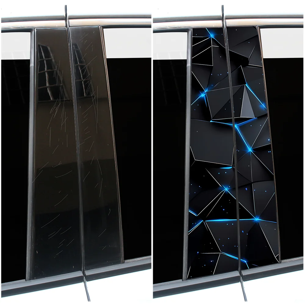 3D Geometric b-pillar Sticker Blue Tech Window Pillar Decal