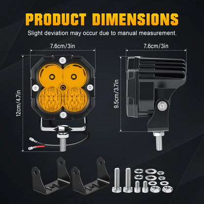 For Utv X 30W Amber Yellow White Colors Cube Pod Spot