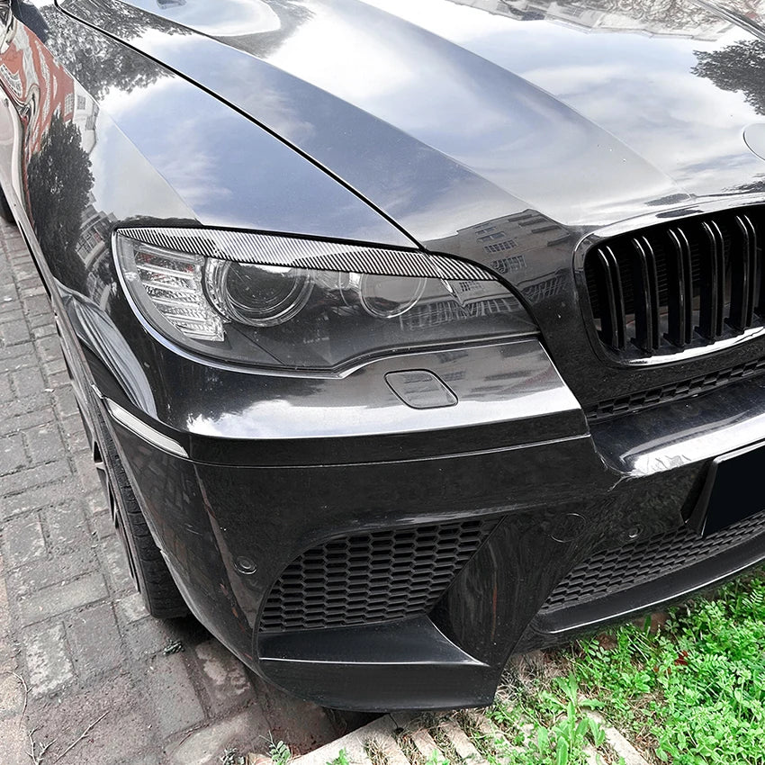 For BMW X6 E71 E72 2008-2014 Set Black ABS Headlight Eyebrow