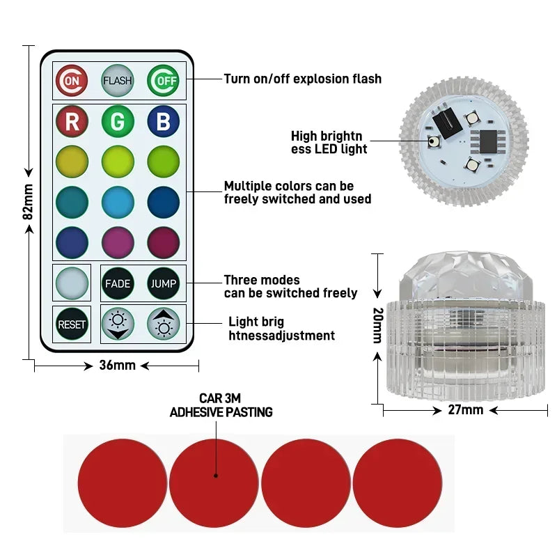 For Auto Roof Foot Atmosphere Lamp 1SET Remote Control Interior