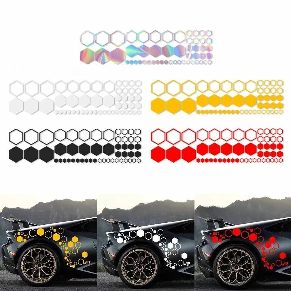 52PCS Set Cool Sticker Graphics Honeycomb Open Decor Tuning