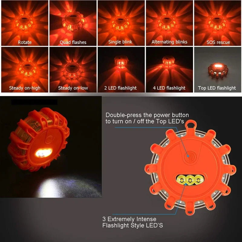 For Vehicles Flashing Flare Beacon Disc Rechargeable Road Flares