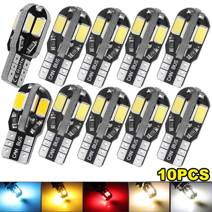 10PCS W5W T10 Bulbs Canbus 5730 8SMD 12V 6000K