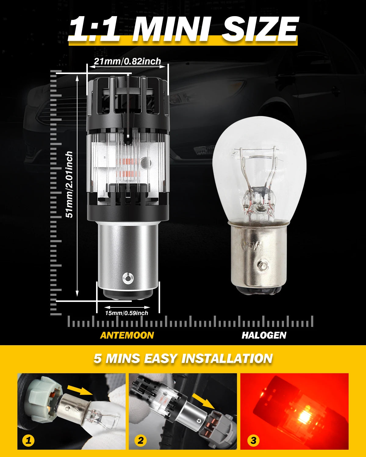 2PCS 1157 bay15d P21 5W Canbus Super Bright Amber
