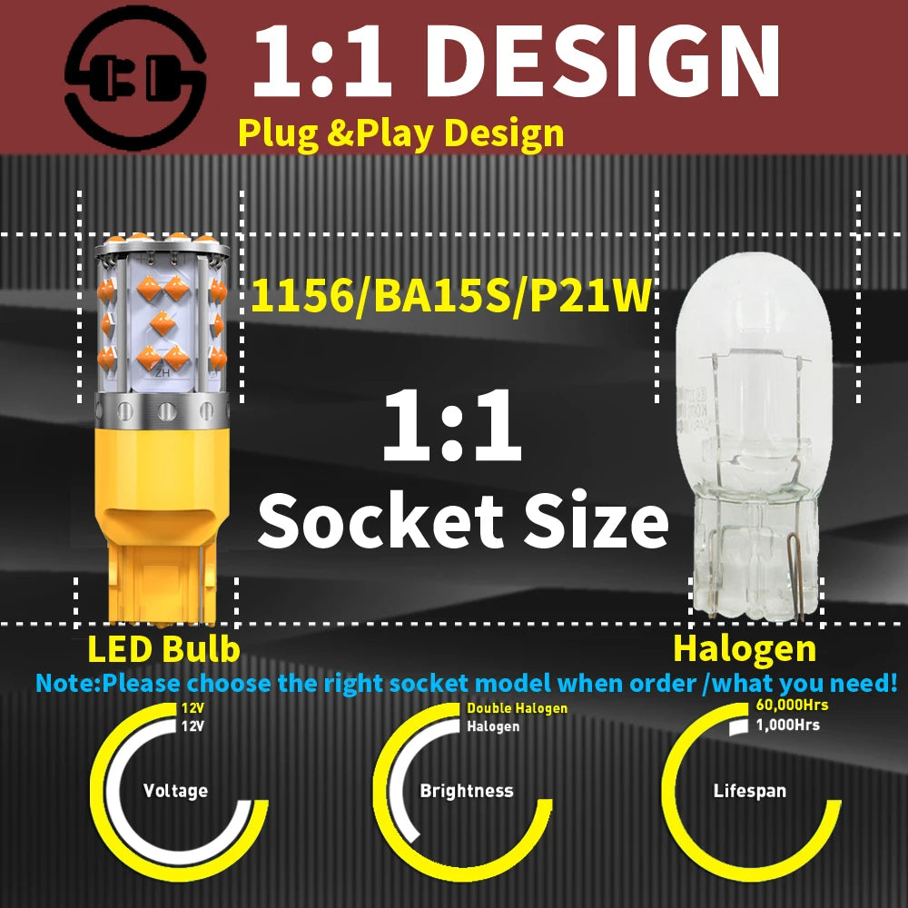 2PCS Super Bright T20 W21W wy21w 7440 7440NA Turn