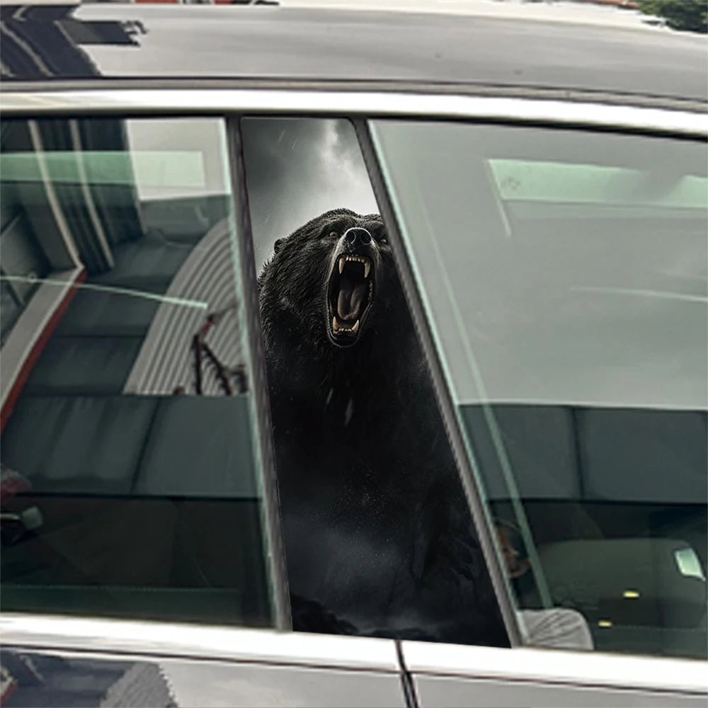2PCS Fierce Aggressive Black Bear Window Pillar Sticker Fit