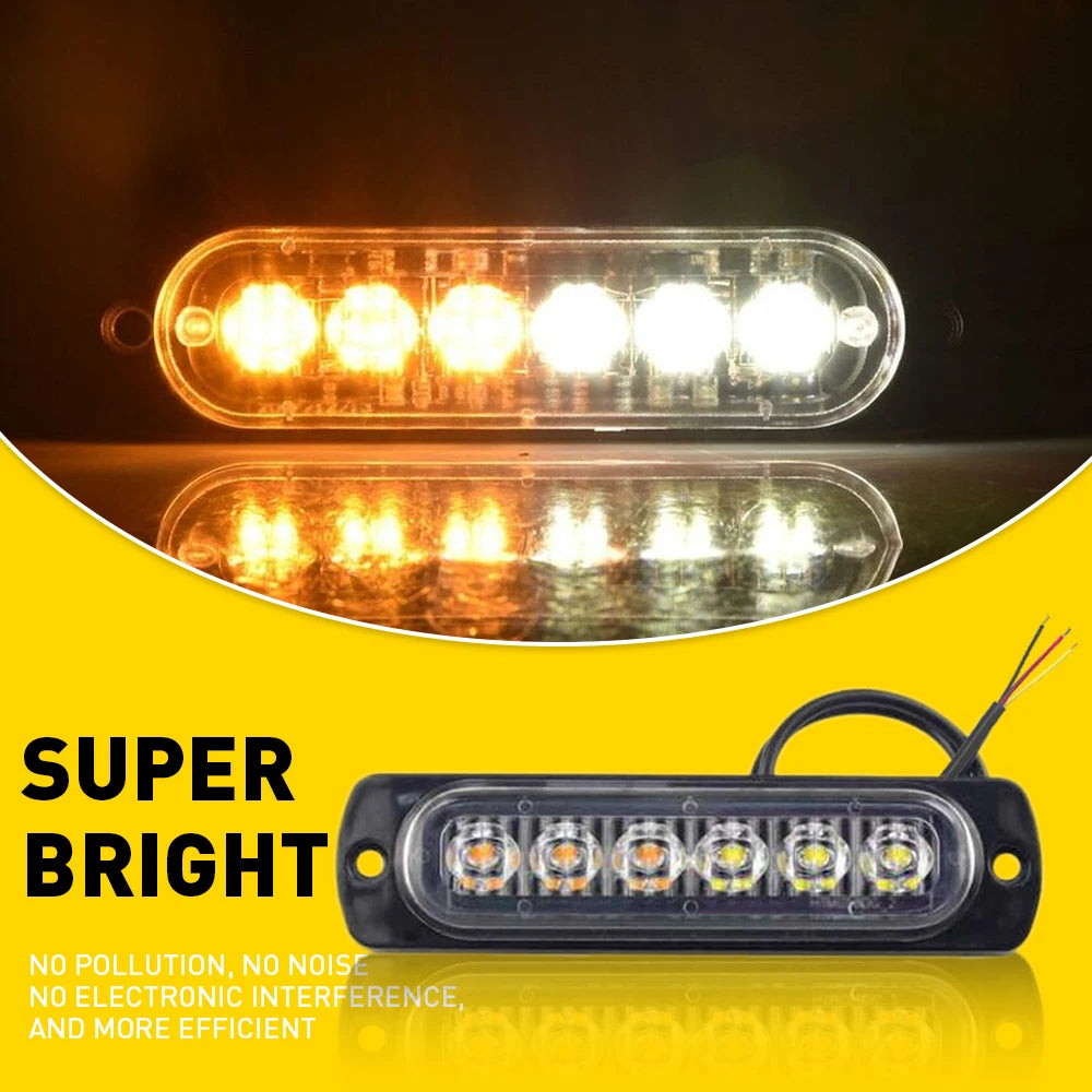 For Engineering Vehicles 8PCS Amber White 6LED Truck Emergency